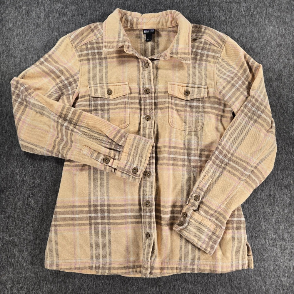 Patagonia Fjord Flannel Shirt Womens 4 Yellow‎ Organic Cotton Long Sleeve Gorp